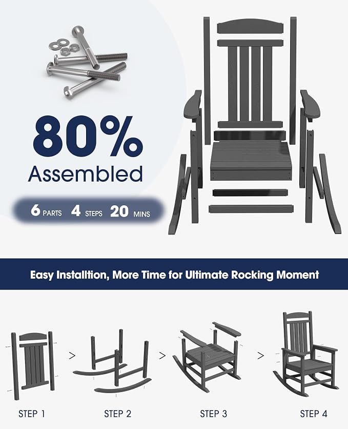 KINGYES Outdoor Rocking Chairs, HDPE All-Weather Patio Rocking Chairs High Back - Image 4