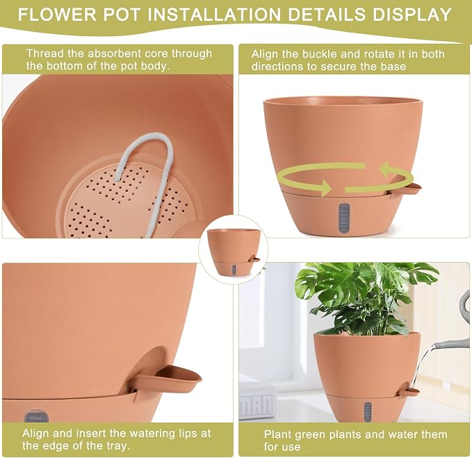 4 Pack Plant Pots, 12/10/9/8/ Inch Self Watering Pots - Image 4