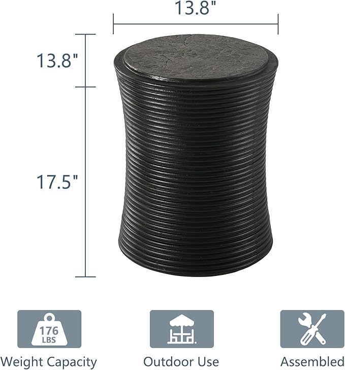 COSIEST Set of 2 Outdoor Side Table Black, Round MgO Concrete Side Table - Image 3