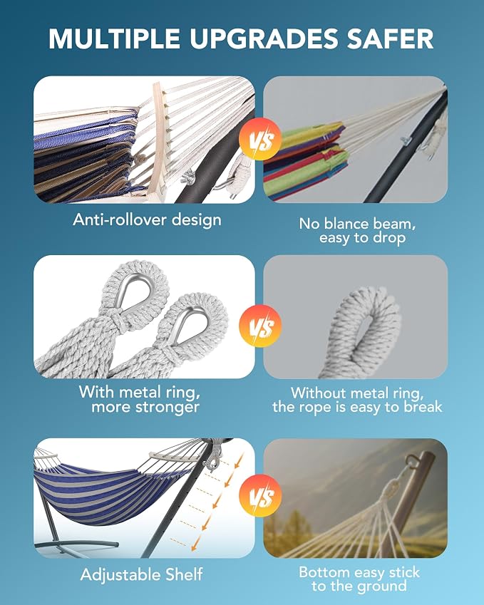 Double Hammock with Heavy-Duty Steel Stand, Easy Assembly, 600lbs Weight - Image 4