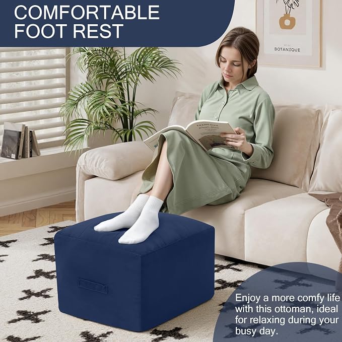MeMoreCool Square Stuffed Pouf Ottoman Foot Rest, Floor Pouf Foot Stool - Image 3