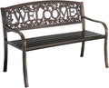 Leigh Country Metal Outdoor Bench, Welcome Design, Decorative Patio Seating by LeighCountry