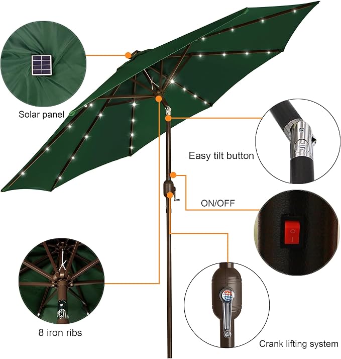Blissun 9 ft Solar Umbrella, 32 LED Lighted Patio Umbrella, Table Market - Image 2
