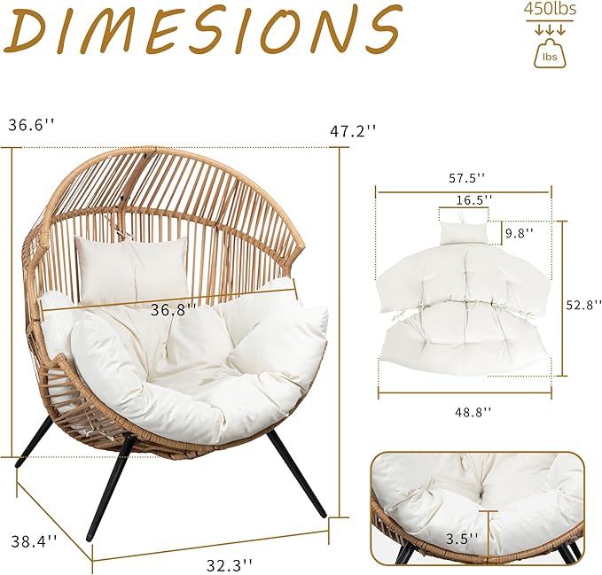 Shintenchi Wicker Egg Chair Outdoor Rattan Patio Chair - Image 2