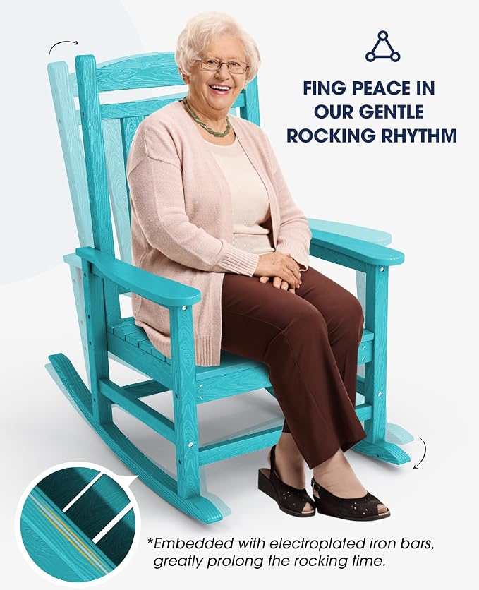 KINGYES Outdoor Rocking Chair Set of 2, High Density Polyethylene Patio Rocking - Image 6