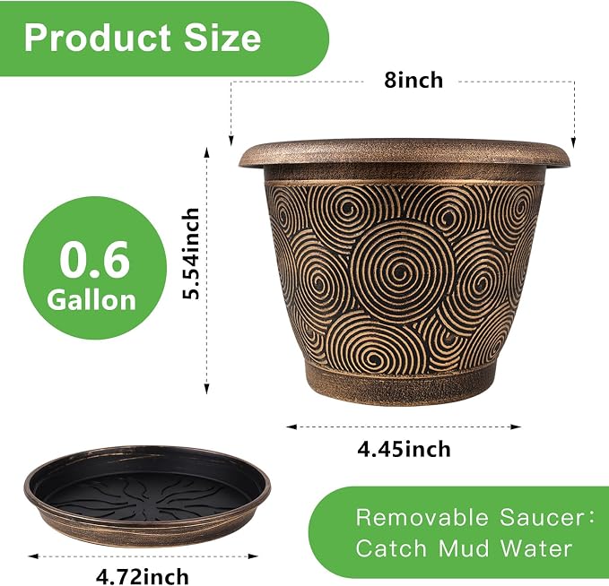 8 Inch Flower Pots Planters for Indoor Outdoor Plants, 4 Pack Plastic Small - Image 3