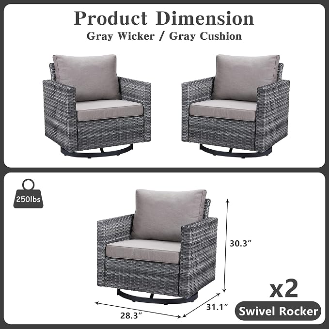 Belord Wicker Chairs Outdoor Bistro Set Oversize Patio Swivel Rocker, Rattan - Image 2