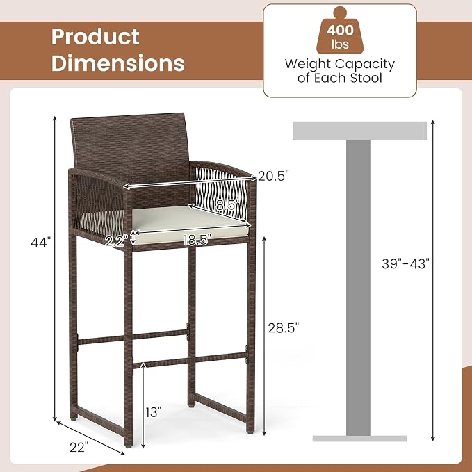 Tangkula Patio Bar Stools Set of 4, PE Rattan Bar Height Chairs - Image 9
