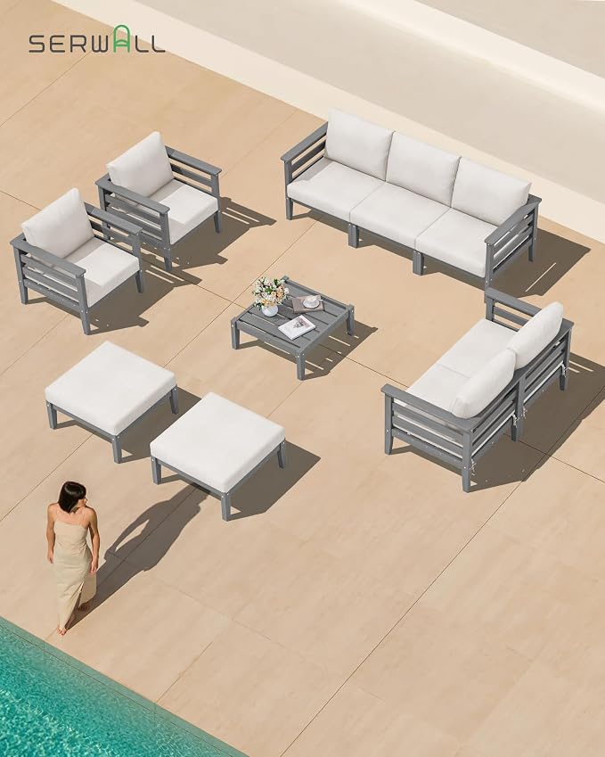 SERWALL HDPE Patio Furniture Set, 2 Pieces Outdoor Sectional Sofa Set, - Image 7