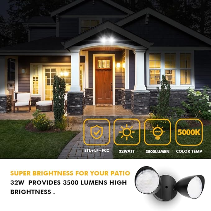 LUTEC 6222B-D2D 3500 Lumen 32 Watt Dusk to Dawn Dual-Head Flood Light Outdoor - Image 3