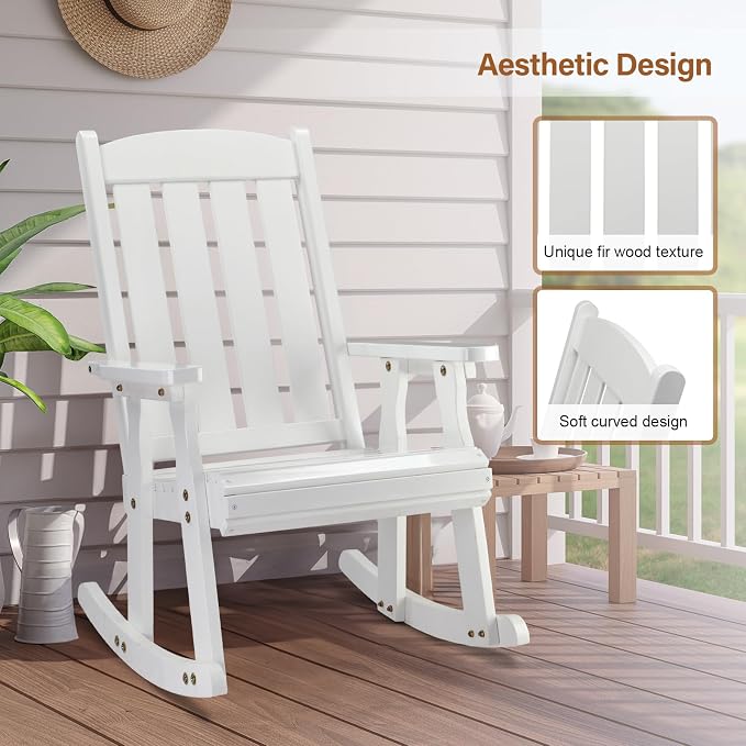 VINGLI Outdoor Rocking Chair Set of 2, Heavy Duty 600 LBS Wooden Rocking Chair - Image 5