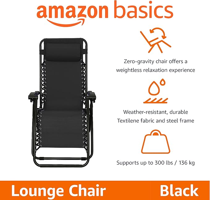 Amazon Basics Outdoor Patio Zero Gravity Portable Folding Reclining Lounge Chair - Image 4