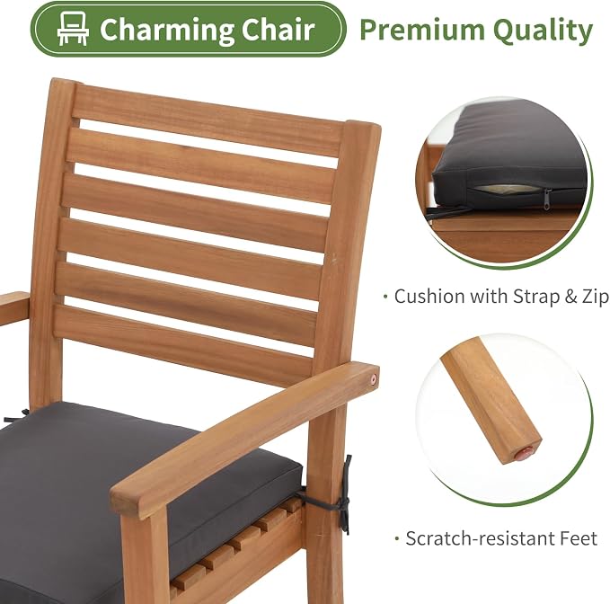 OC Orange-Casual Stackable Patio Dining Chairs Set of 2, Outdoor Acacia Wooden - Image 5