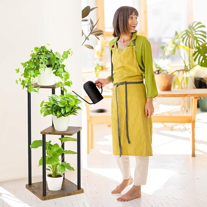3 Tier Corner Plant Stand Indoor, Metal Wood Flower Pot Holder Shelf, Modern - Image 7