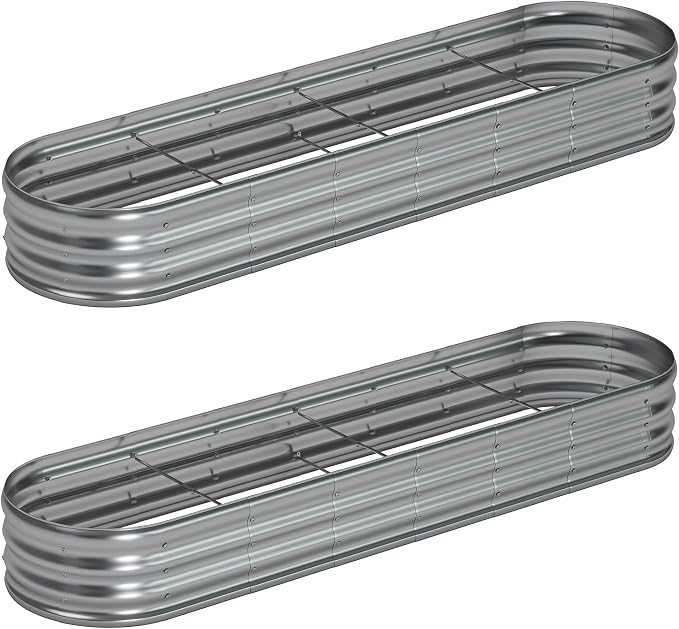 8x2x1ft Galvanized Oval Raised Garden Bed, Outdoor Planter Box Metal Patio Kit by Foxlang