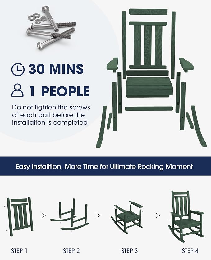 KINGYES Oversized Outdoor Rocking Chair Set of 2, All-Weather Patio Rocking - Image 3