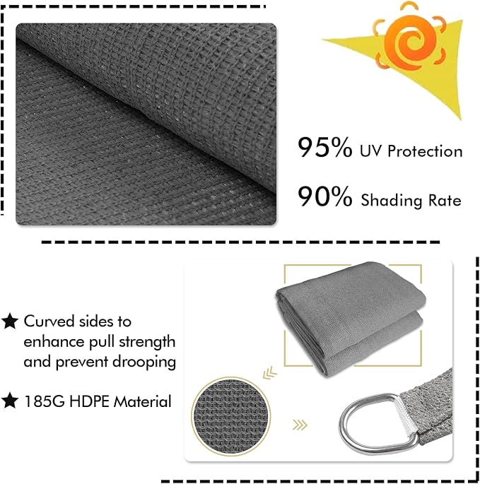 KANAGAWA 6'X24' Dark Gray Custom Size Sun Shade Sail Rectangle UV Block Canopy - Image 3