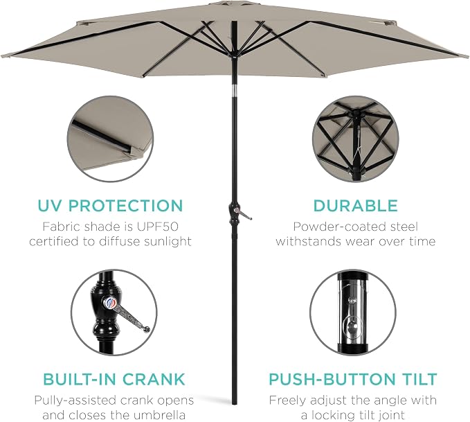 Best Choice Products 10ft Outdoor Table Compatible Steel Polyester Market Patio - Image 5