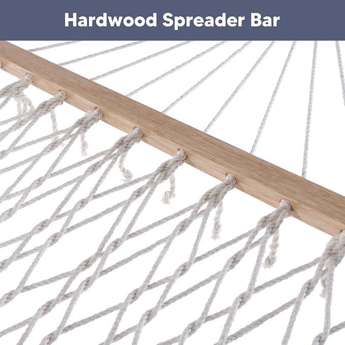 SUNCREAT 2 Person Hammock with Hardwood Spreader Bar, Outdoor Rope Hammock with - Image 4