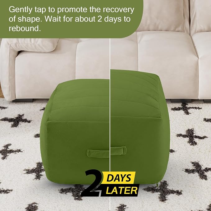 MeMoreCool Square Stuffed Pouf Ottoman Foot Rest, Floor Pouf Foot Stool - Image 5