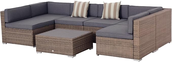 Outsunny 7 Piece Patio Furniture Set, Wicker Outdoor Sectional Sofa Set by Outsunny
