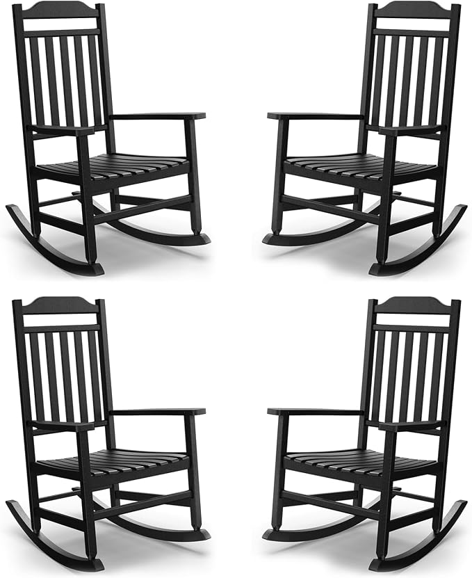 Patio Rocking Chair Outdoor Set of 4, Weather Resistant Poly Resin Oversized by GYMHILL