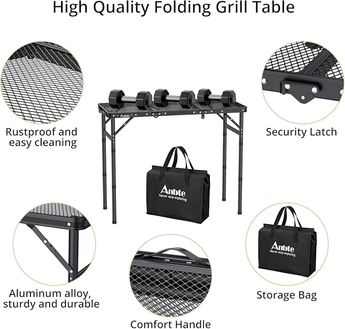 Anbte Folding Grill Table, 3ft Tri-Fold Aluminum Folding Table Adjustable - Image 5