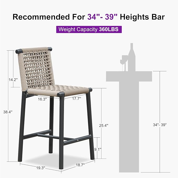 PURPLE LEAF Outdoor Counter Height Stools Set of 4 Aluminum Wicker Bar Stool - Image 2