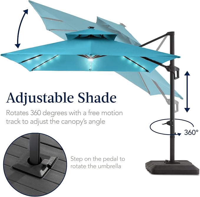Best Choice Products 9x12ft LED Cantilever Patio Umbrella w/Base Included & - Image 5