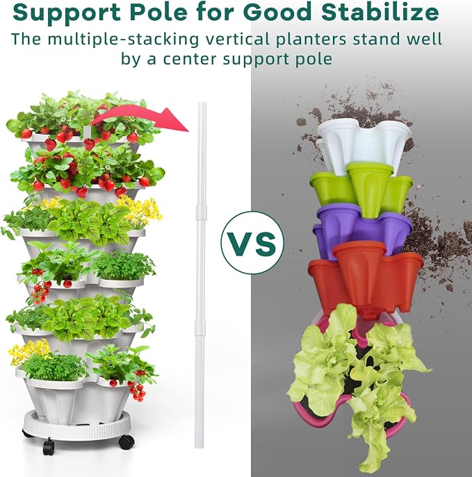 6 Tiered Strawberry Vertical Planters, Stacking Tower Garden - Image 3