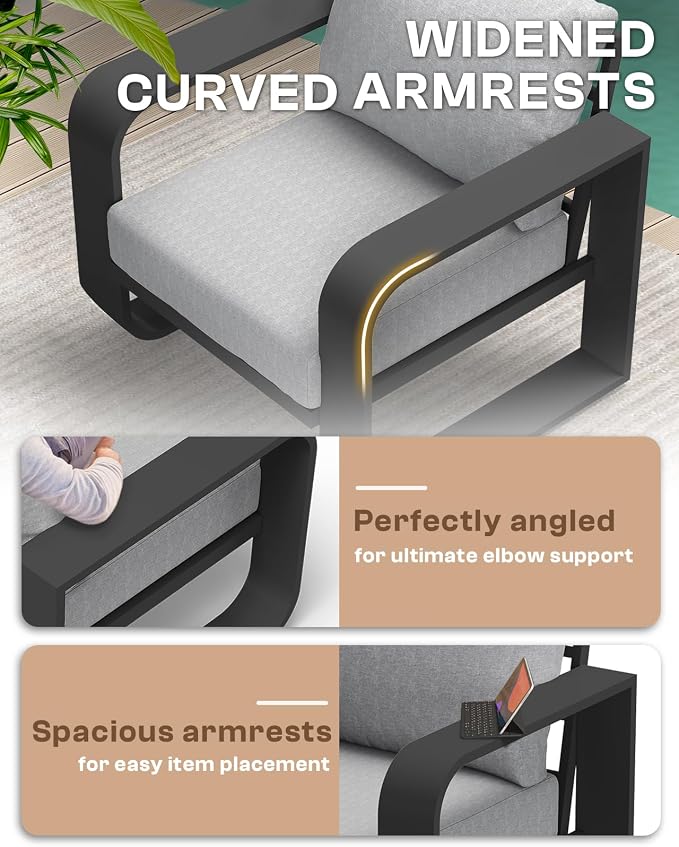 Aluminum Outdoor Patio Couch, 3 Seats Oversized Patio Sofa - Image 2