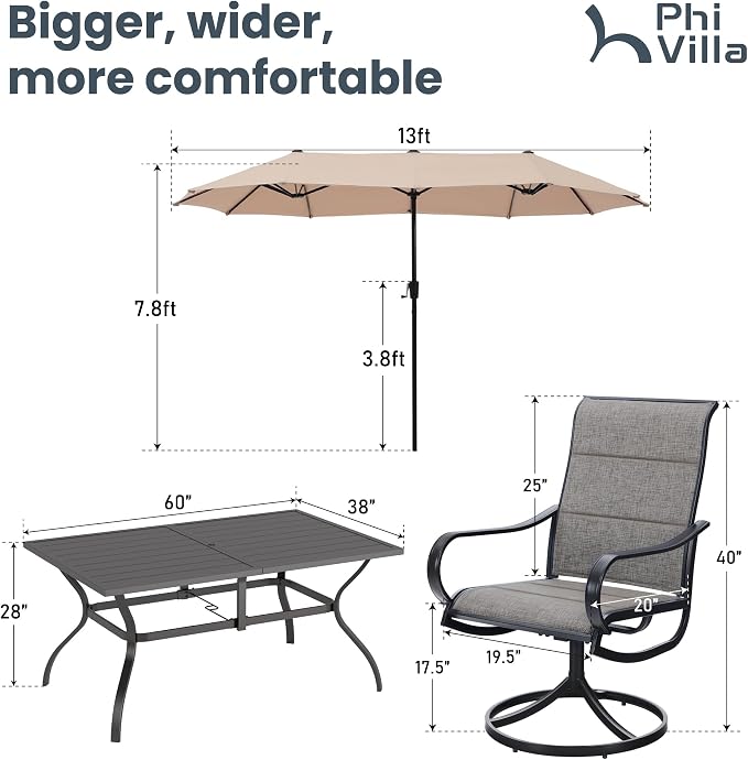 PHI VILLA Swivel Chair Patio Dining Set - Image 7
