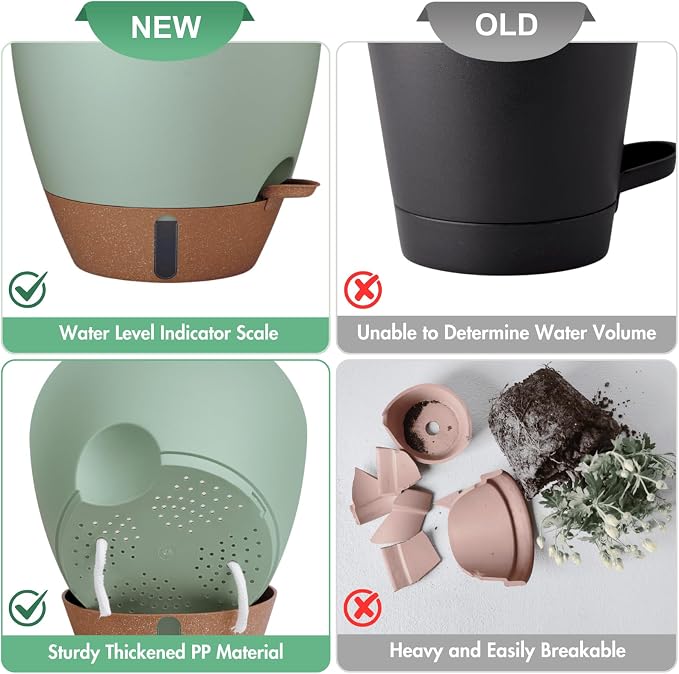 montresor 2 Pack 8 inch Plant Pots, PP Plastic Self Watering Plant Pot - Image 8