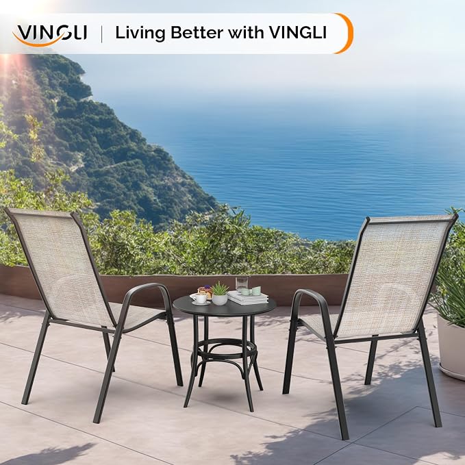 VINGLI Patio Chairs Set of 4 – Stackable Outdoor Dining Chairs - Image 8