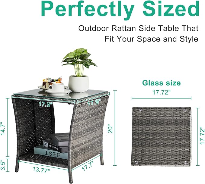Wicker Rattan Side Table, Outdoor Square Rattan Coffee End Table - Image 3