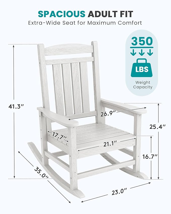 SERWALL Oversized Outdoor Rocking Chair, All-Weather Patio Rocking Chair - Image 3