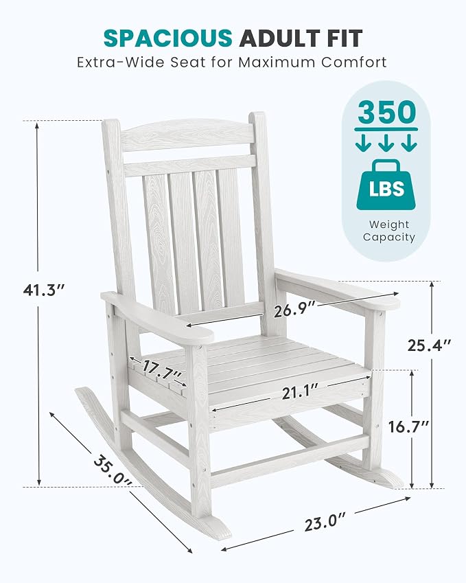 SERWALL Outdoor Rocking Chairs Set of 4, Oversized HDPE Porch Rockers - Image 3