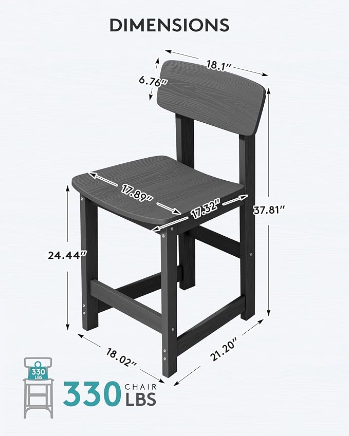 SERWALL Outdoor Bar Stools Set of 2, All Weather HDPE 25" Counter Height Bar - Image 2