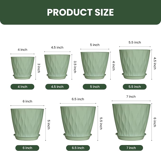 Plastic Plant Pots, 7/6.5/6/5.5/5/4.5/4 inch Flower Pots - Image 2