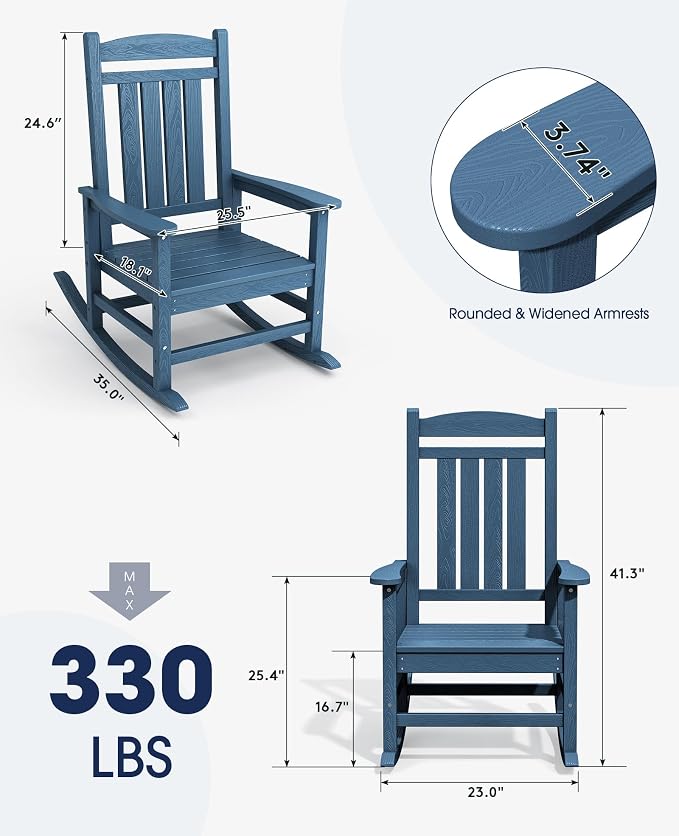 KINGYES HDPE Rocking Chairs Outdoor, Patio Rocking Chairs - Image 3