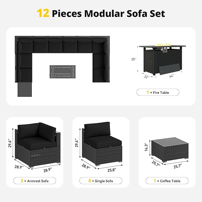 Aoxun Patio Furniture Set with Fire Pit Table, 12 Piece Outdoor Sectional Sofas - Image 7