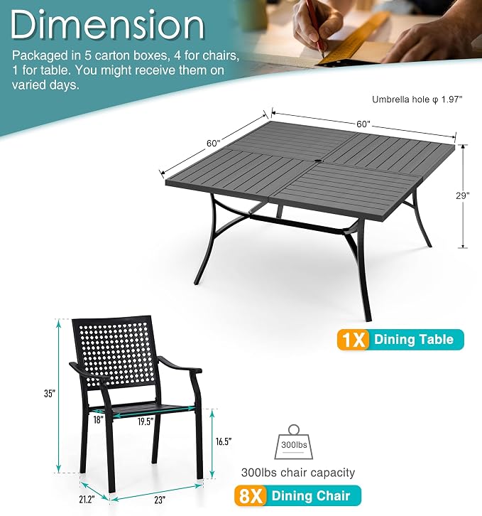 PHI VILLA 9 Pieces Outdoor Dining Set - Image 9