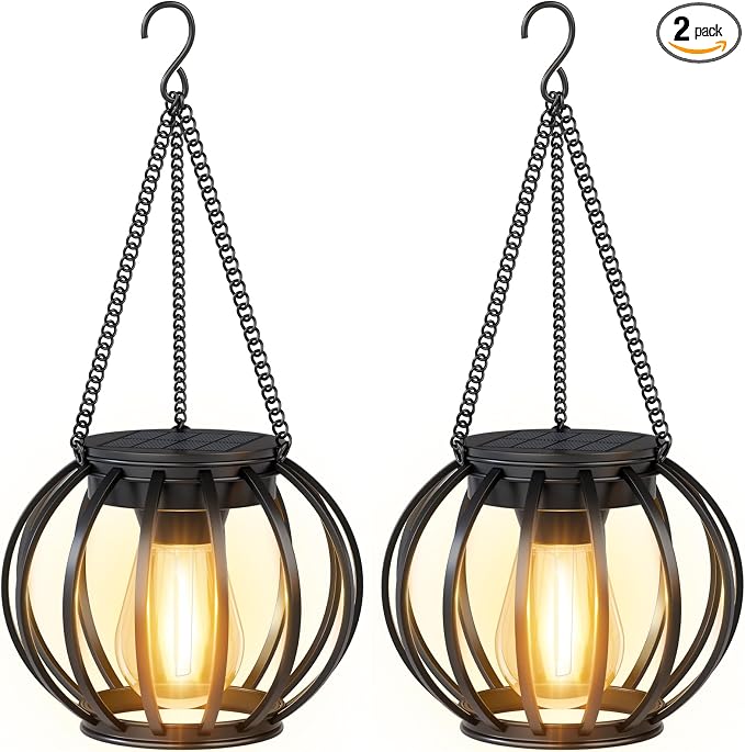 Solar Lanterns Outdoor Waterproof: 2 Pack Metal Hanging Decorative Solar Lights by NESSTU