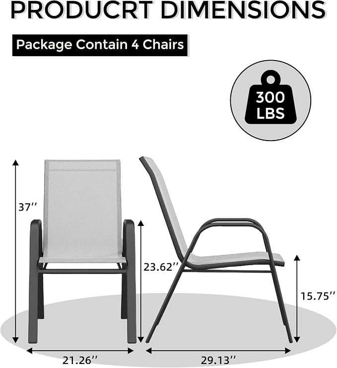 Outdoor Stackable Dining Chairs Set of 4, High-Back Patio Stacking Chairs - Image 6