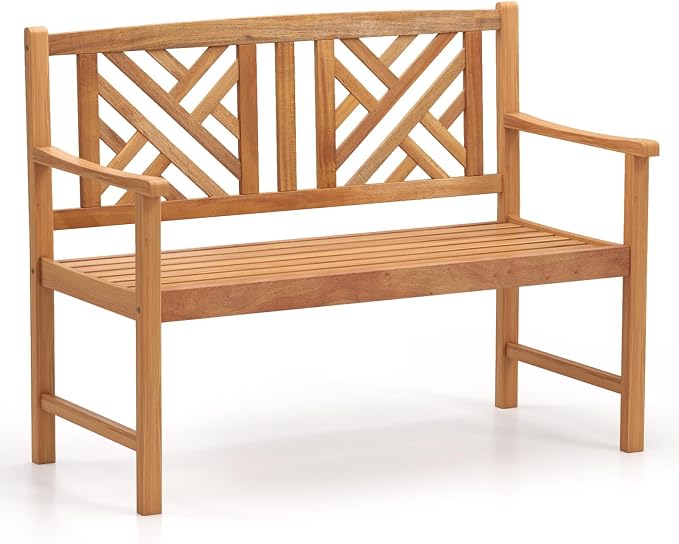 COSTWAY Outdoor Wooden Bench, Outdoor Acacia Wood Loveseat by COSTWAY