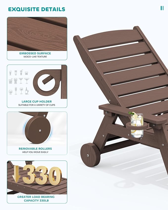 SERWALL Patio Chaise Lounge Chair, Poly Lounge Chair - Image 5