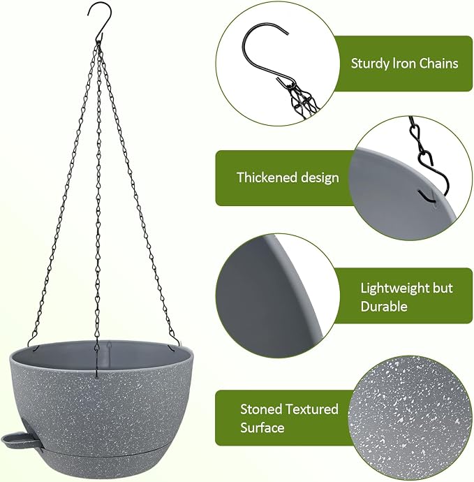 WOUSIWER Self Watering Hanging Planters, 2 Pack 12'' Plastic Pots - Image 5