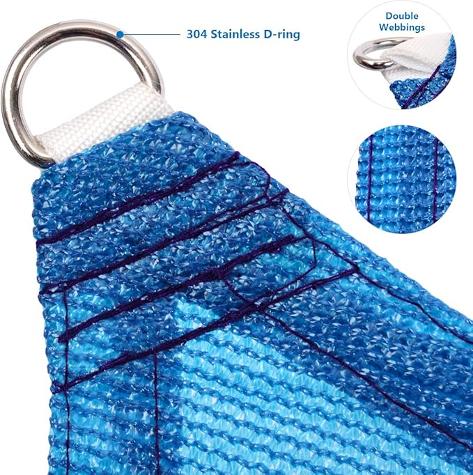 Eden's Decor Straight Flat-Edged Sun Shade Sail Rectangular 6' x 12' Blue - Image 2