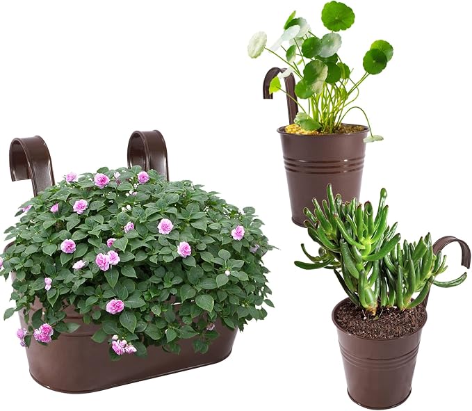 HowRU Metal Iron Flower Pots for Railing Fence Hanging Bucket Pots and Hanging - Image 5