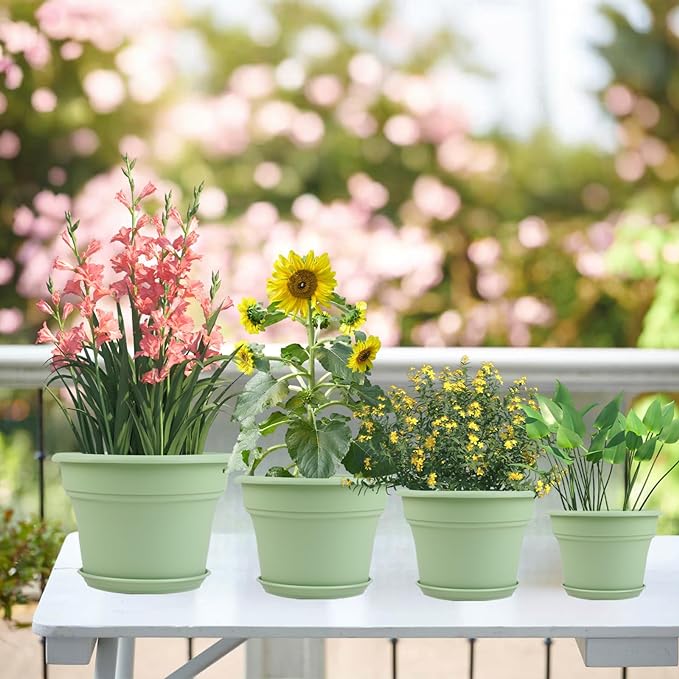 10 Inch Plastic-Flower-Pot-for-Indoor-Plants, 4 Pack Large Outdoor Planter Pot - Image 2